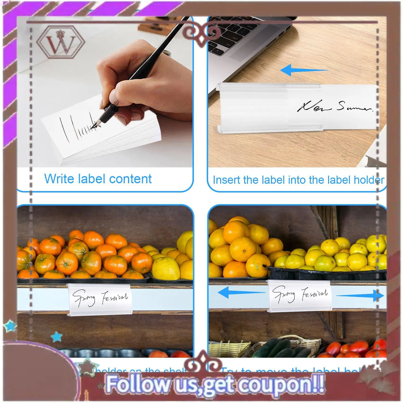 ABBG-Wire Shelf Label Holders, 30 Pack Plastic Wire Shelf Label Clips With Label Paper Removable Wire Rack Label Holder