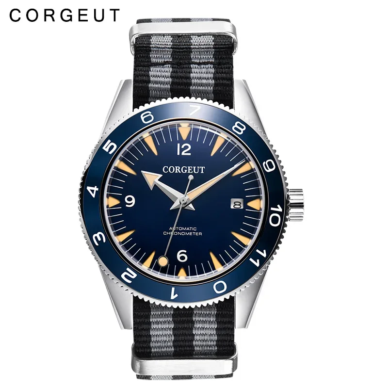 Corgeut 41mm Mens Watch Sapphire Automatic Mechanical Luxury Brand Sport Date Waterproof 007 Watch Wristwatch Men Nylon Strap