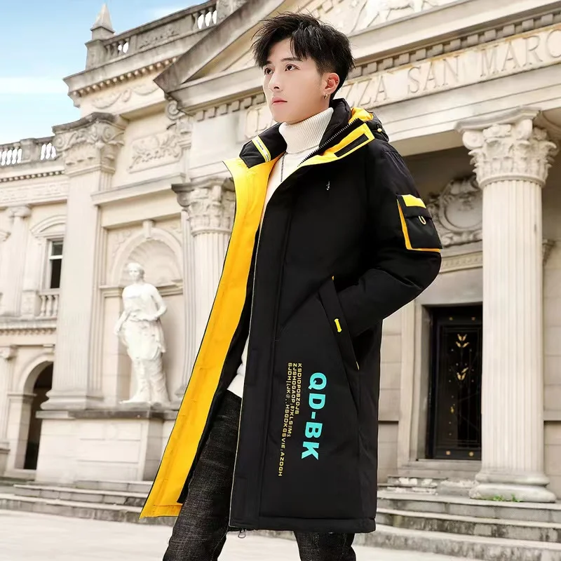 Autumn Winter New Hip Hop Men\'s Thicken Overcoat Warm Streetwear Mid-Long Length Printed Jacket