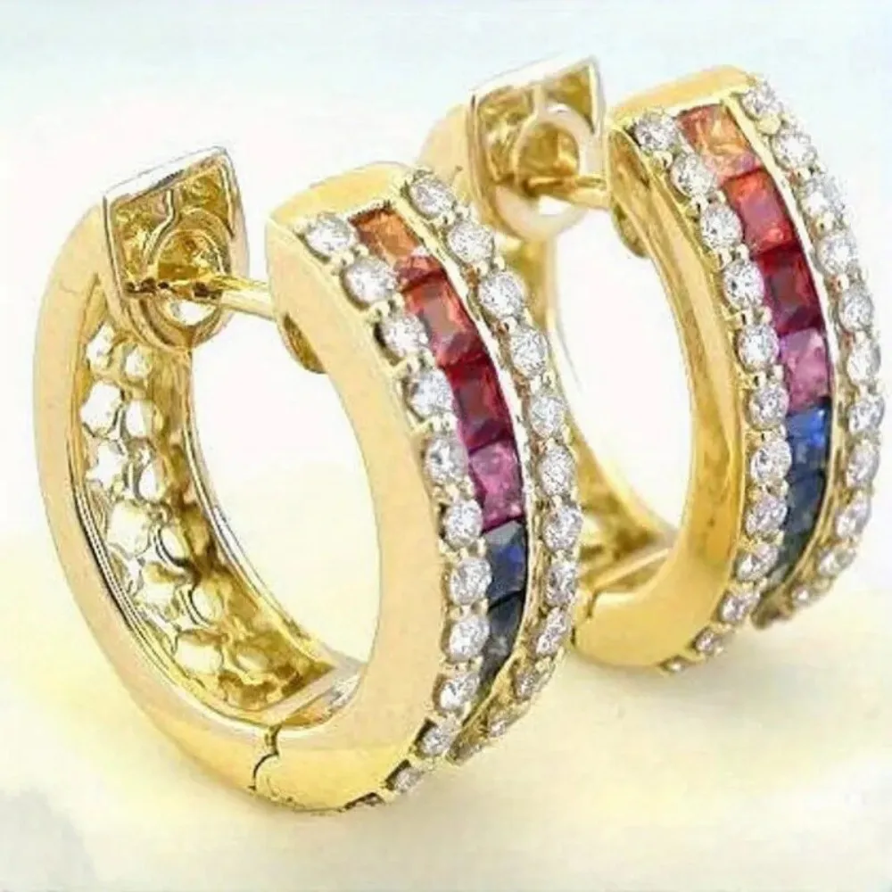 

KITYKISS colored zircon rhinestone rimmed ring ear buckle women, niche trend dopamine accessories