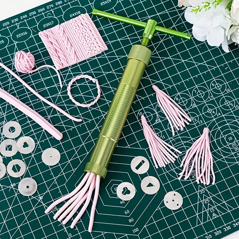Clay Extruder Sugar Paste Extruder Cake Fondant Decorating Tool Set Clay Extruder Clay Gun Tool with 20 Discs (Green)