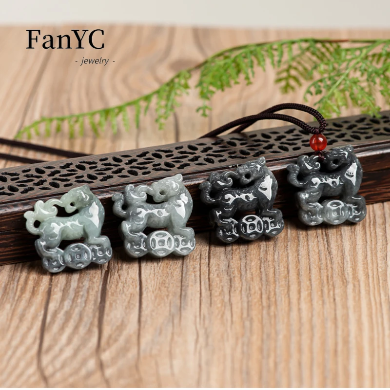 Myanmar A-goods Jadeite Zodiac Tiger Pendant Hand-carved Exquisite Fashion Aurochs Species Jade Necklace Men &Women Holiday Gift