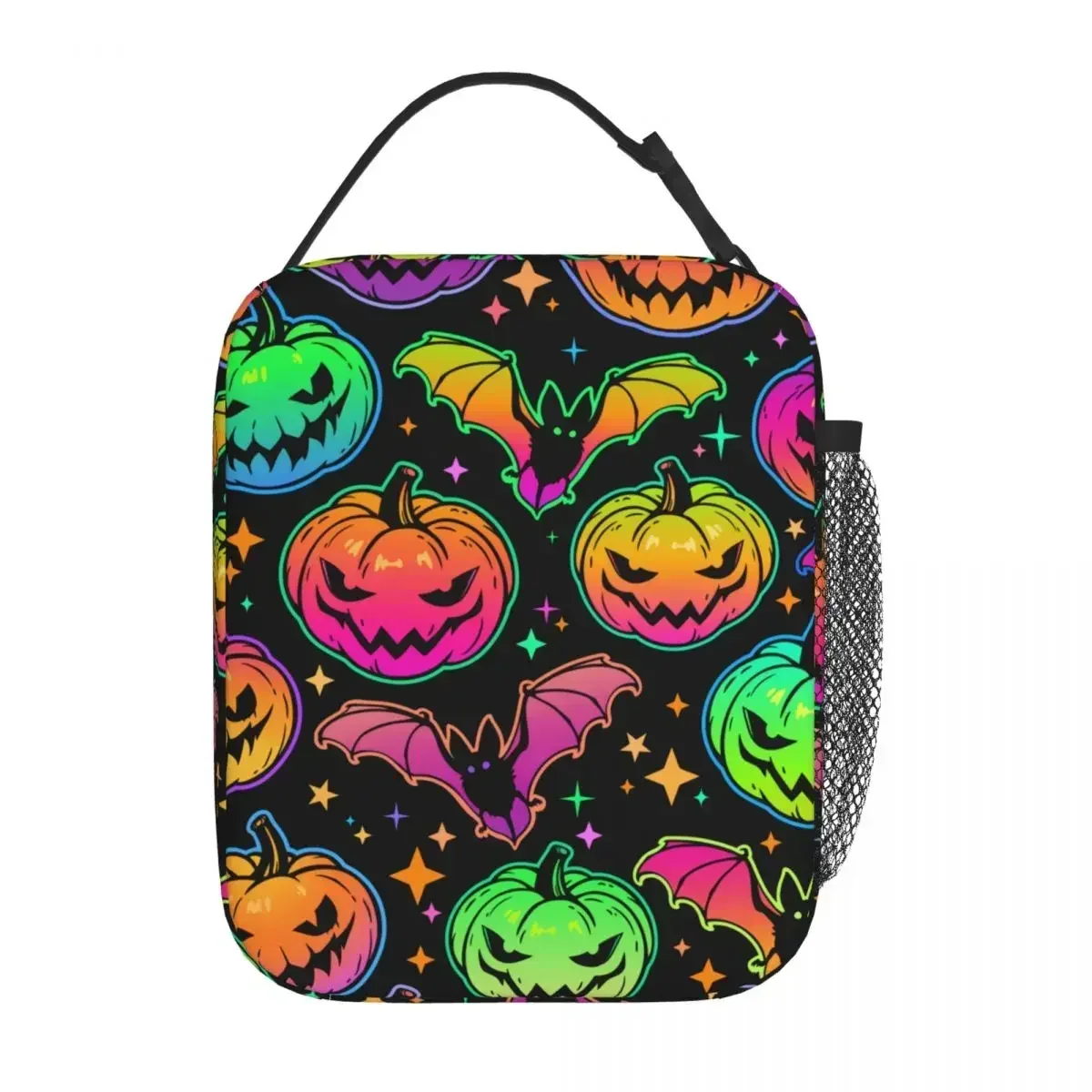 Halloween Pumpkins Bats Insulated Lunch Bag Portable Reusable Thermal Bag Tote Lunch Box Work Picnic Men Women