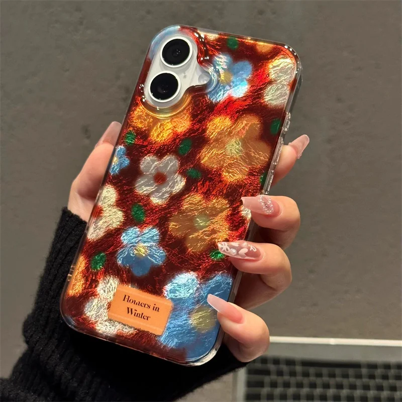 Whirlpool pattern retro small flower phone case For iPhone 11 12 13 14 15 16 pro max