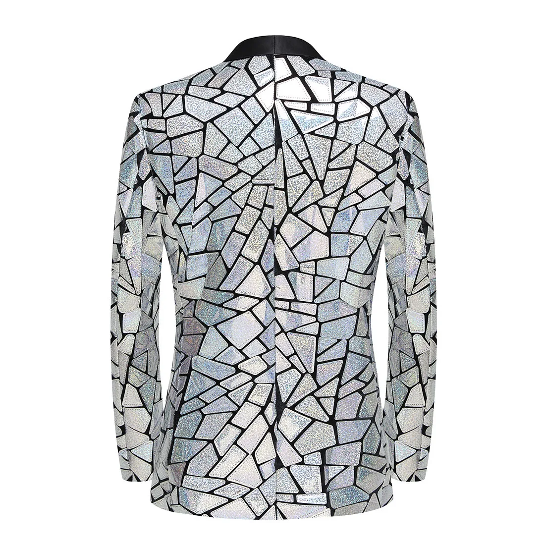 Glitter Silver Laser Mirror Blazer Coat ชายบาร์ไนท์คลับนักร้อง Stage Performance เลื่อมเสื้อสูทจัดเลี้ยง Tuxedo