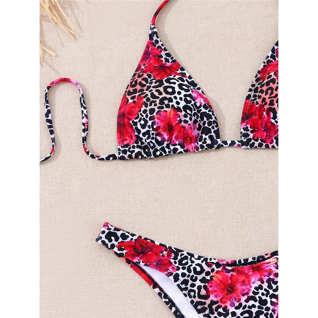 Mit Sarong Leopard Blumenmuster Bikini Damen Badeanzug Frauen Bademode Dreiteiliges Bikini-Set Badebekleidung Badeanzug Schwimmen V8194 – Detail 8