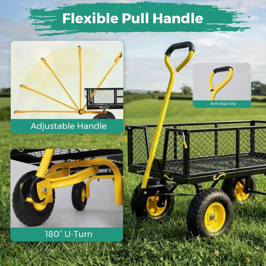 Steel Garden Cart Heavy Duty 900 LBS Utility Wagon on Wheels