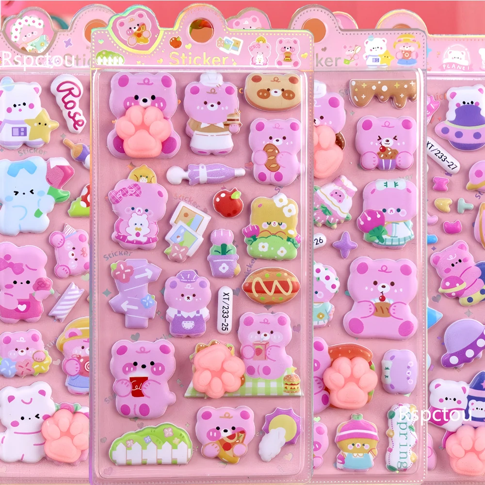 4 pegatinas 3D hinchables de osito kawaii, lindas y suaves, con diseño de garra de gato, juguete antiestrés, decoración DIY para cuadernos, teléfonos y guitarras