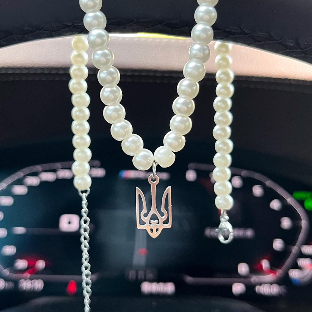 Imitation freshwater pearl Ukraine national emblem Necklace titanium steel badge pattern pendant neck band jewelry  for women