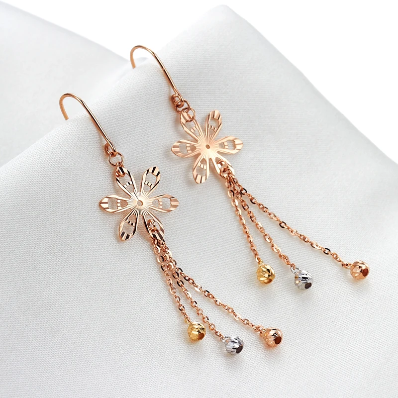 18K Pure Gold Earring Real AU 750 Solid Gold Earrings Nice Elegant Tassel Upscale Trendy Classic Party Jewelry Hot Sell New 2023