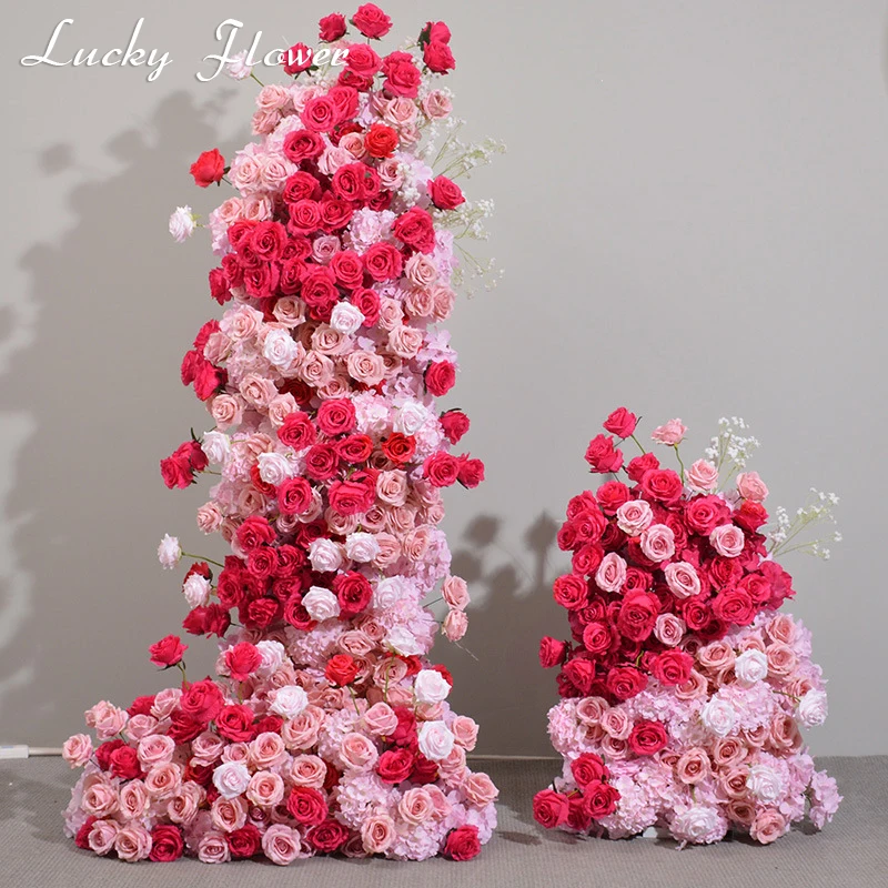 Red Pink Rose Simulation Flower Wedding Background KT Board Decorative Floral Arrangement Floor Party Banquet Event Floral Props