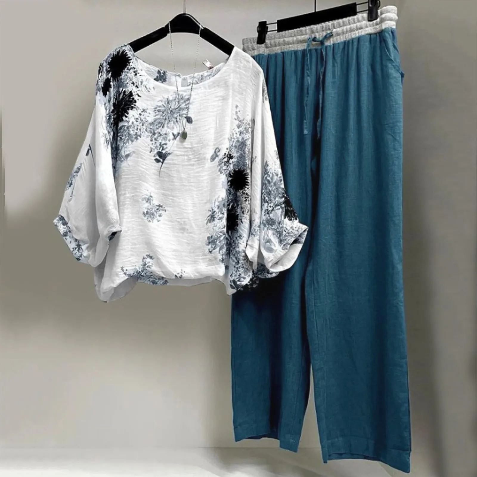 

Tie-dye Two Piece Top And Bottom Set Women Summer Fashion Casual Prints Shirt High Waist Loose Pant With Pocket Clothing 2023