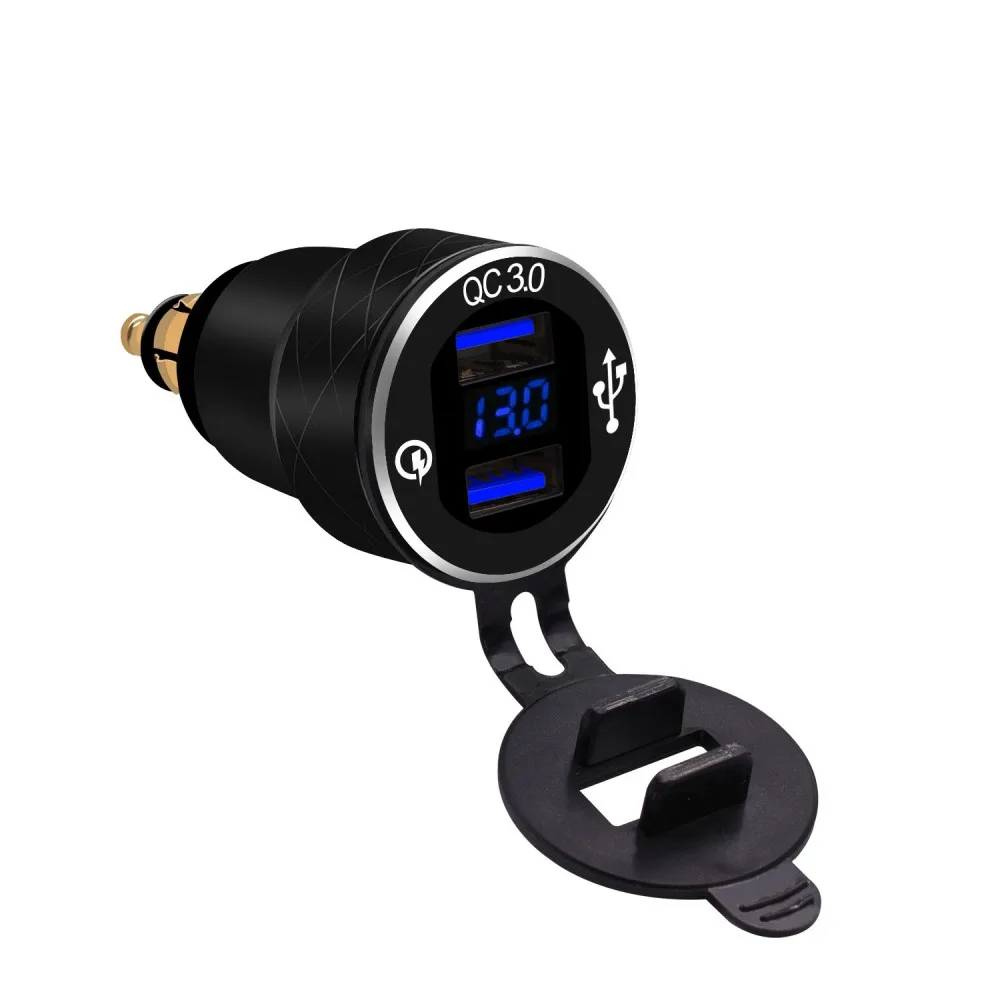 

Car, motorcycle, on-board digital display charger with qc3.0 dual USB port output, fast charging (European standard)