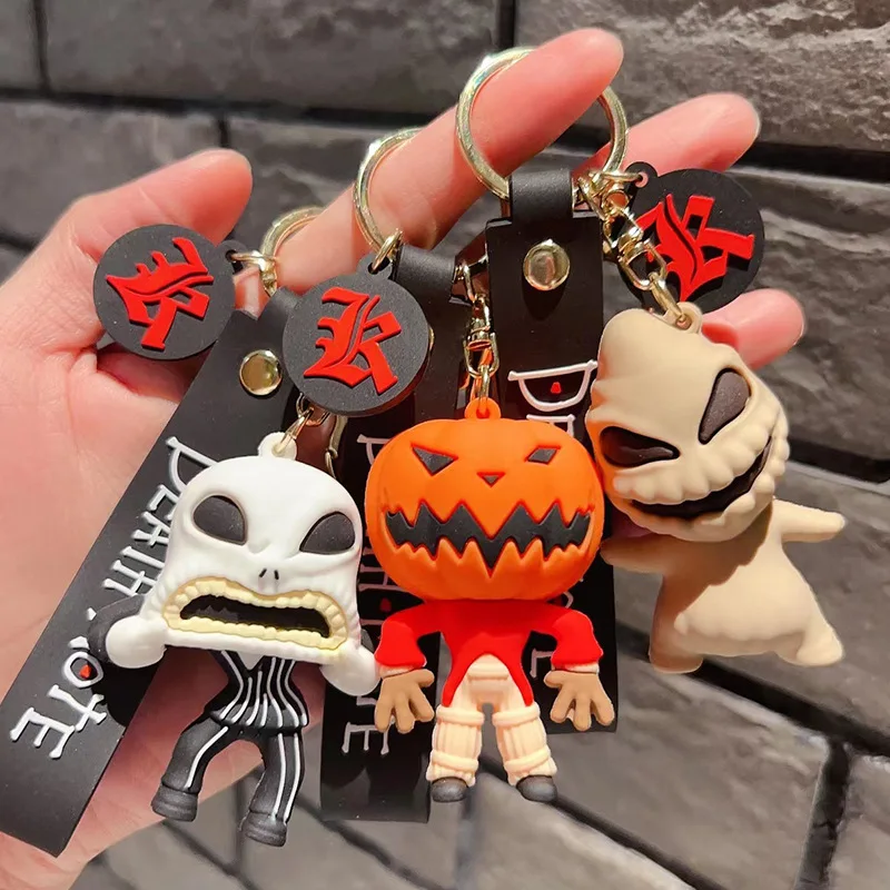 New Halloween Pumpkin Man Skull Doll Keychain Cartoon Christmas Eve Horror Joke Pendant Backpack Keyring Pendant Gift