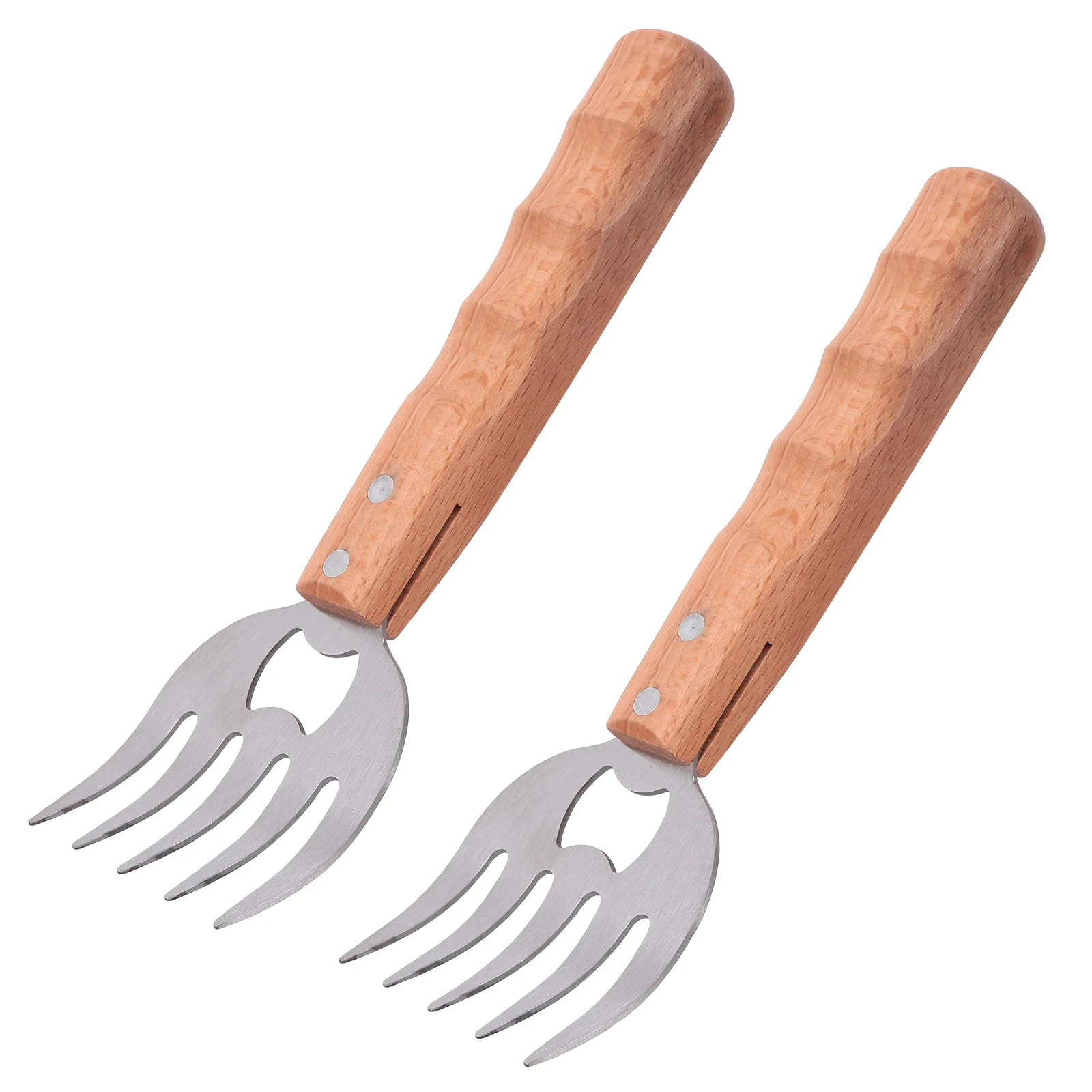 

2pcs Stainless Steel BBQ Meat Claws Wooden Handles Strong Non-Slip Thick Comfortable Grip Curved Design Easy for Pork