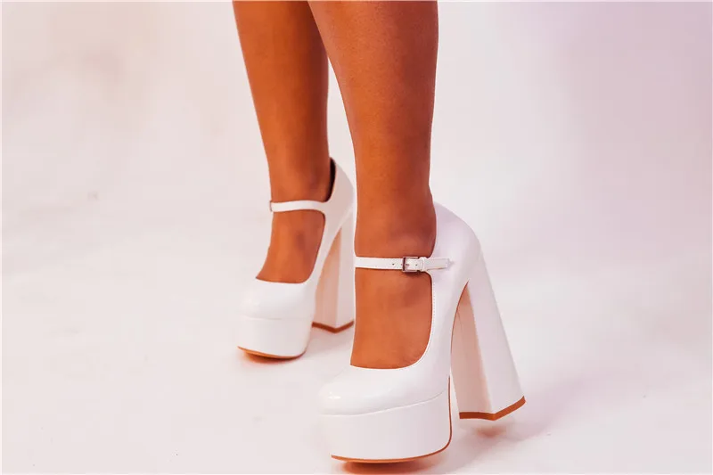 Onlymaker Women Pumps Mary-Jane Platform Black Pink Chunky 16CM High Heels Ankle Strap Dress Party Hoof Heel Plus Size Shoes