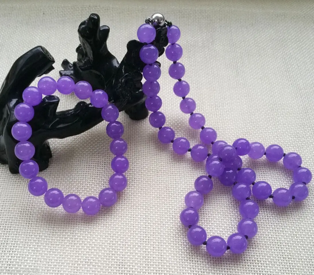 

Natural 8MM 10MM Lavender Purple Jade Gemstone Round Beads Necklace Bracelet Set