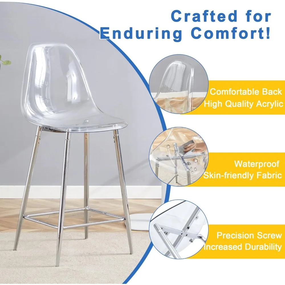 Counter Height Bar Stools Set of 2, Clear Bar Stools for Kitchen Island Set of 2, Transparent Acrylic Barstools with Metal Brack