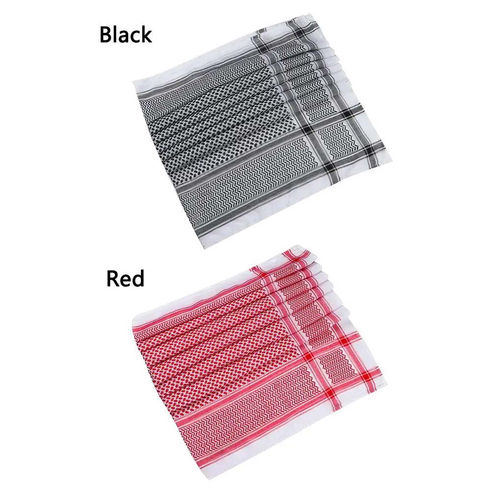 1 Uds. Pañuelo para la cabeza musulmán árabe Kafiya Keffiyeh negro/rojo poliéster árabe Shemagh envoltura para el cuello para adultos gorros de turbante palestino