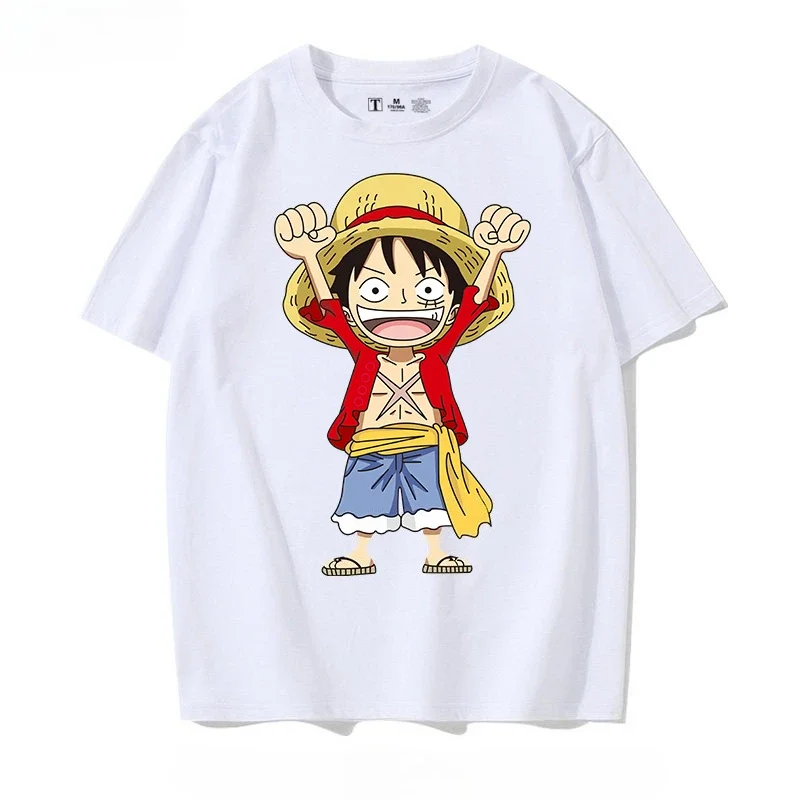

Футболка ONE PIECE, хлопковая одежда с короткими рукавами и морским королем Луффи, одежда для мальчиков из чистого хлопка, одежда для родителей и детей