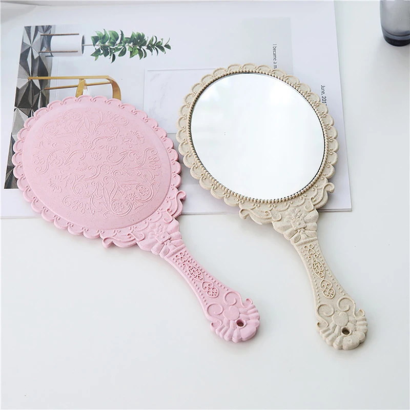 Draagbare Vintage Kant Make-Up Spiegel Hand Hold Ovale Ronde Spiegel Nobel Herstel Oude Manieren Court Spiegel Schoonheid Tool