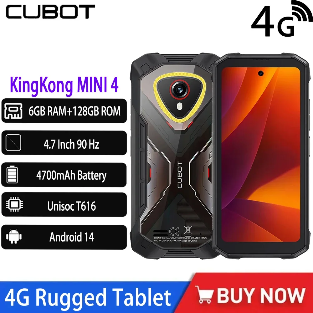 NEW Cubot KingKong MINI 4 Rugged Phone 4.7” Mini Mobile Phones 6GB RAM 128GB ROM 4700mAh 48MP 4G Small Smartphone Android 15 NFC