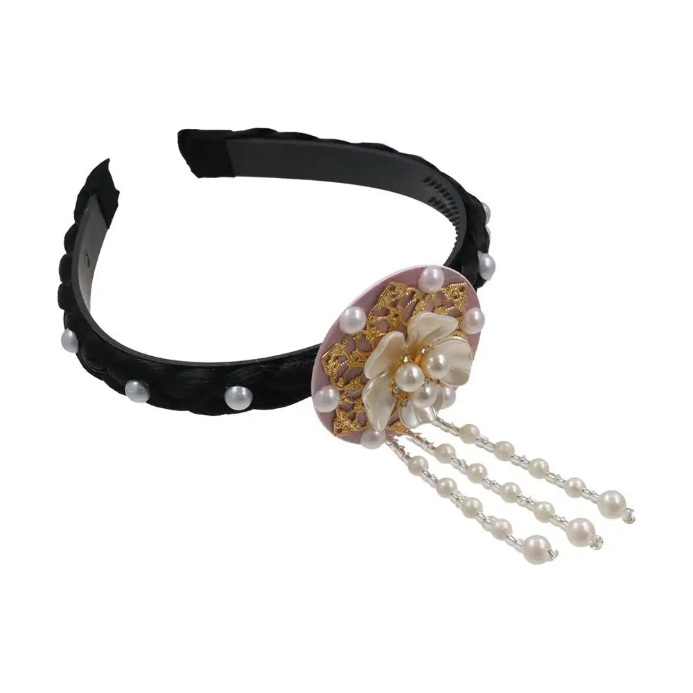 

Retro Flower Korean Headband Tassels Pearl Hanbok Hairband Headdress Traditional Stage Dance Hair Hoop Performance