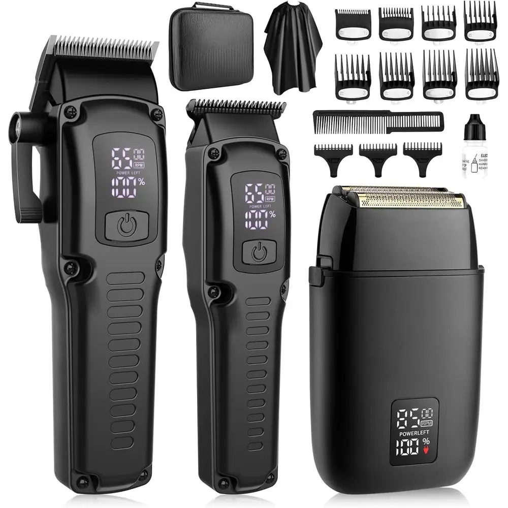 3-in-1 Beard Trimmer and Electric Shaver Set with LED Display, Ideal for Men's Grooming at Home or Travel