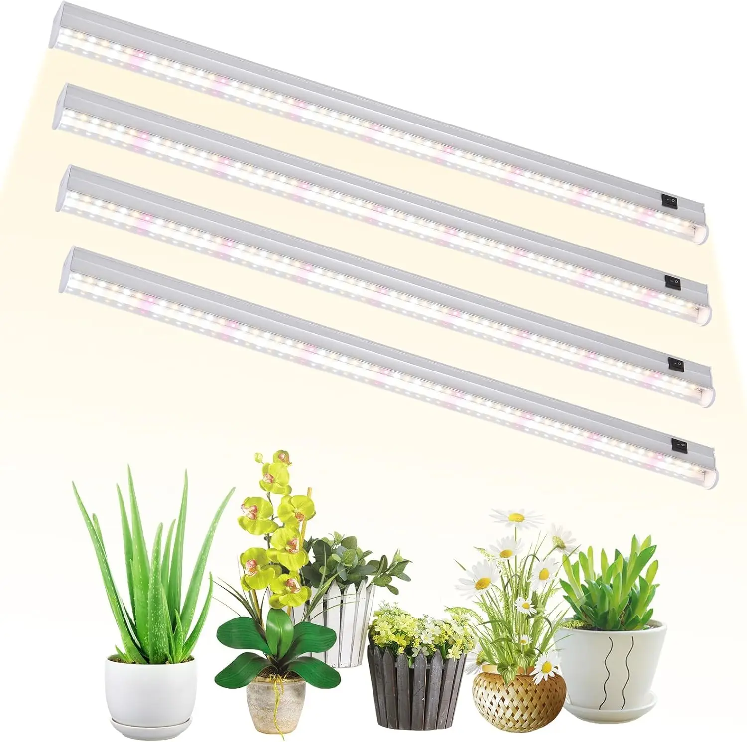 

Освещение для выращивания растений T5, 2 фута, 60 Вт (4 × 15 Вт, эквивалент 500 Вт), освещение для выращивания растений полного спектра для комнатных растений, 4000 К, Plug and Play, легко устанавливается