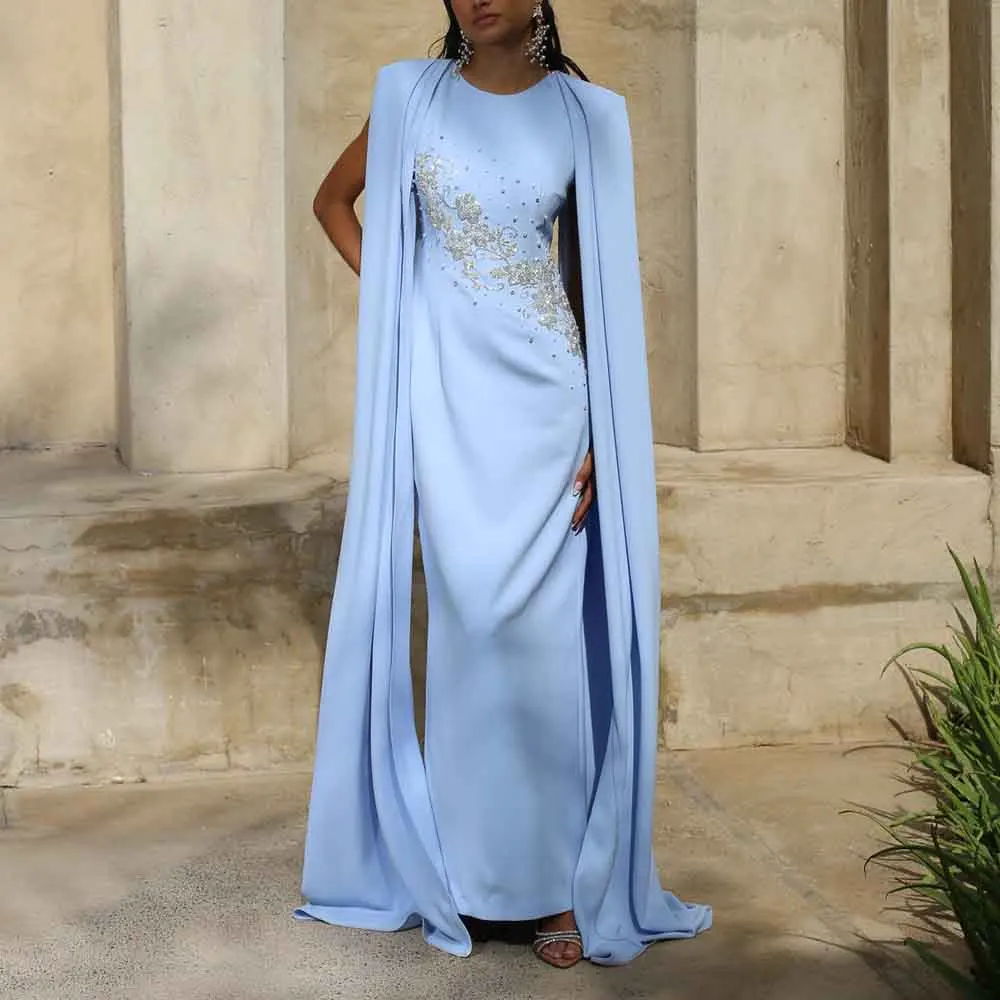 

Прямое вечернее платье по индивидуальному заказу с рукавами-накидкой, украшенное бисером, длинные платья для особых случаев, синее فساتين потенциала