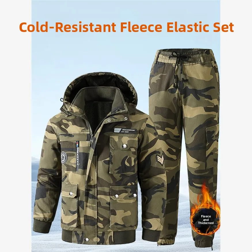 남성용 순면 작업복 세트 가을 겨울 두꺼운 내마모성 열 차단 용접 위장 작업복 라보...