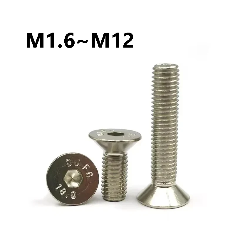 Yiqianyuan Alloy Steel Nickel Plated Hex Socket Countersunk Cap Screws M1.6 M2 M2.5 M3 M4 M5 M6 M8 M10 M12 Fastener