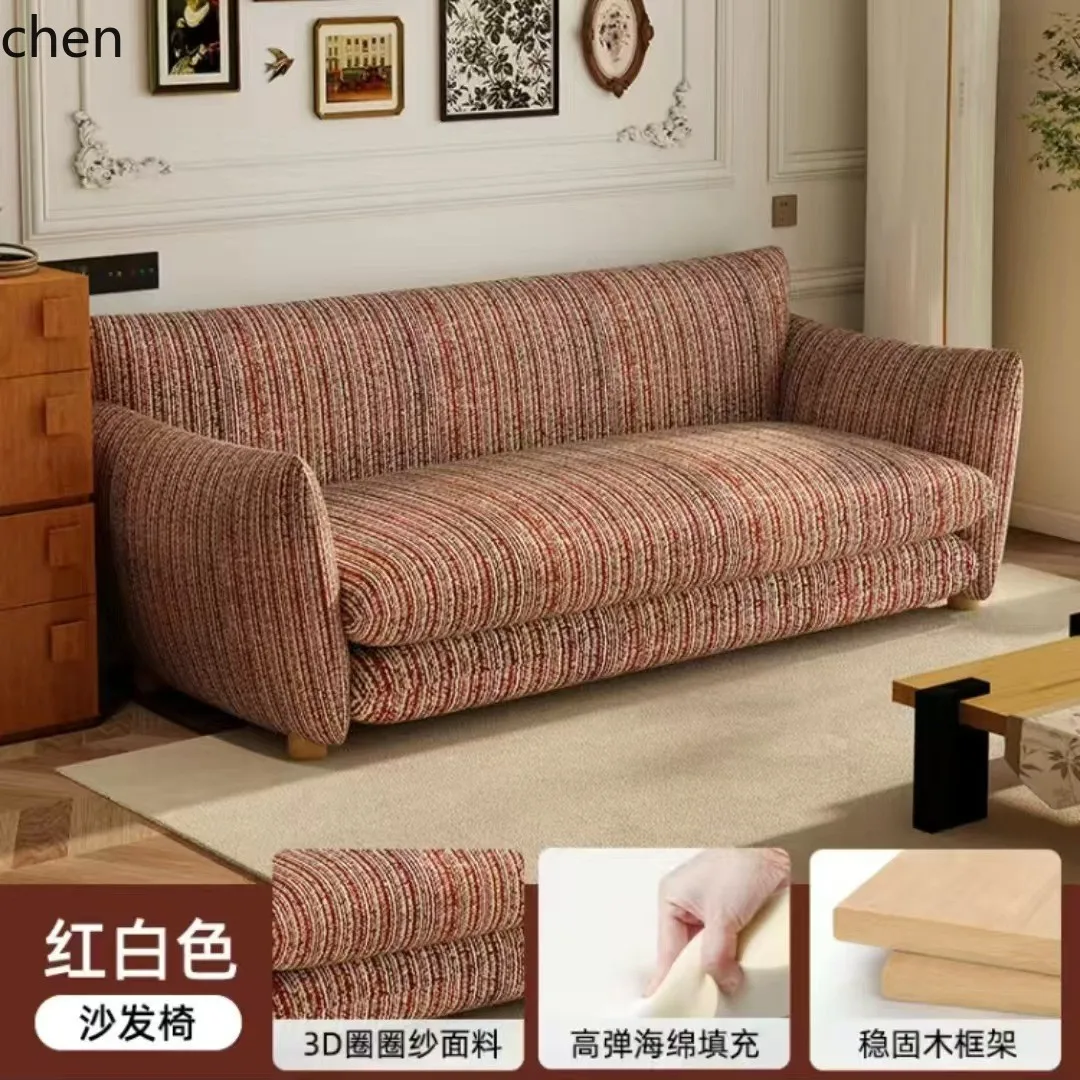 HT Retro Style Fabric Sofa Small Apartment Living Room Cotton Linen Double Small Sofa Apartment Three-Seater Straight Row Sofa