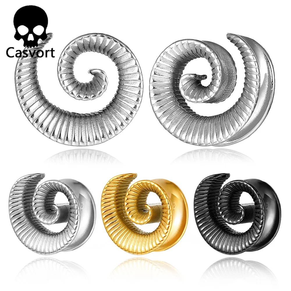 Casvort 2PCS 316 Stainless Steel Cool Ear Tunnels Plug Spiral Saddle Gauges Piercing Body Jewelry for Stretched Earlobe Expander