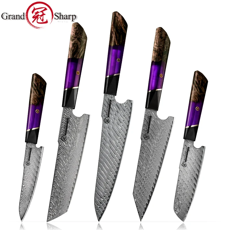 GRANDSHARP 67 Layers Damascus Stainless Steel Japanese Chef Kitchen Knives Nakiri Santoku Knife Meat Slicer Vegetables Cutter