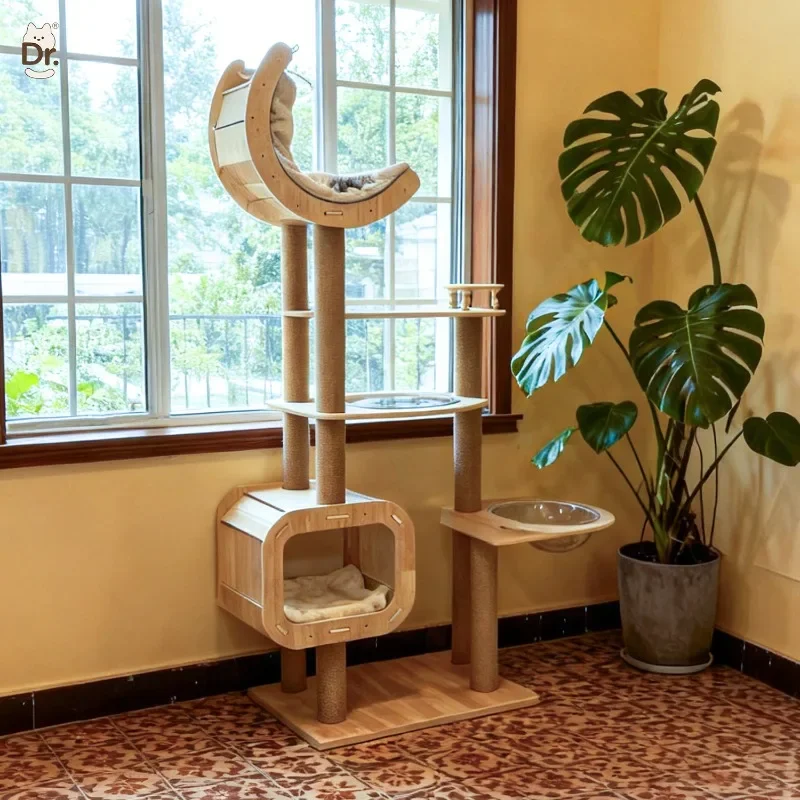 Large Compact Indoor Pet Villa Cat Furniture Cat Toys Solid Wood Cat Tree Condo House Space Capsule Cat Bed Scratching Post