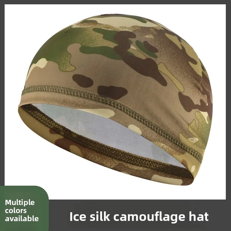 Camouflage Ice Silk Cycling Cap Summer Men Motorcycle Helmet Headgear Sunscreen Breathable Windproof Helmet Lining Quick Dry