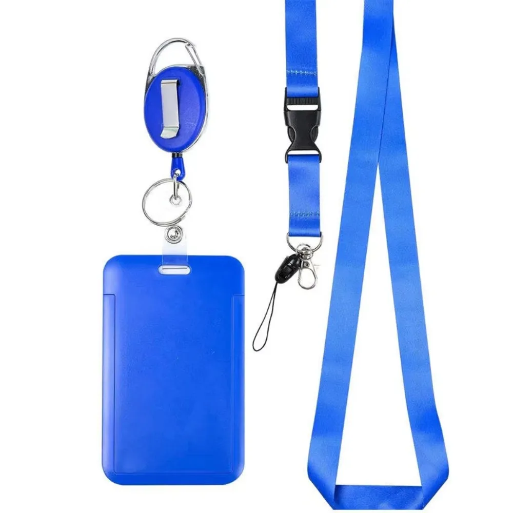 Rope Retractable Work Permit Card Set with Breakaway Lanyard Hard Shell Protective Badge Reel Clip Set Carabiner Reel Clip