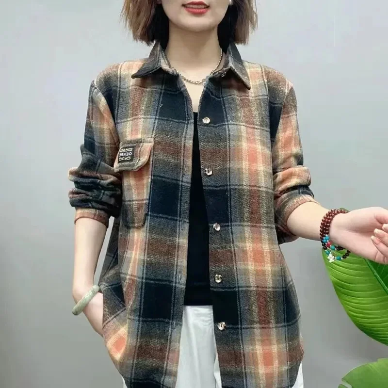 Plaid Shirt Women\'s Loose Hooded Coat 2025Spring Autumn New Student Jacket Western Style Long Outwear Fashion Female Tops