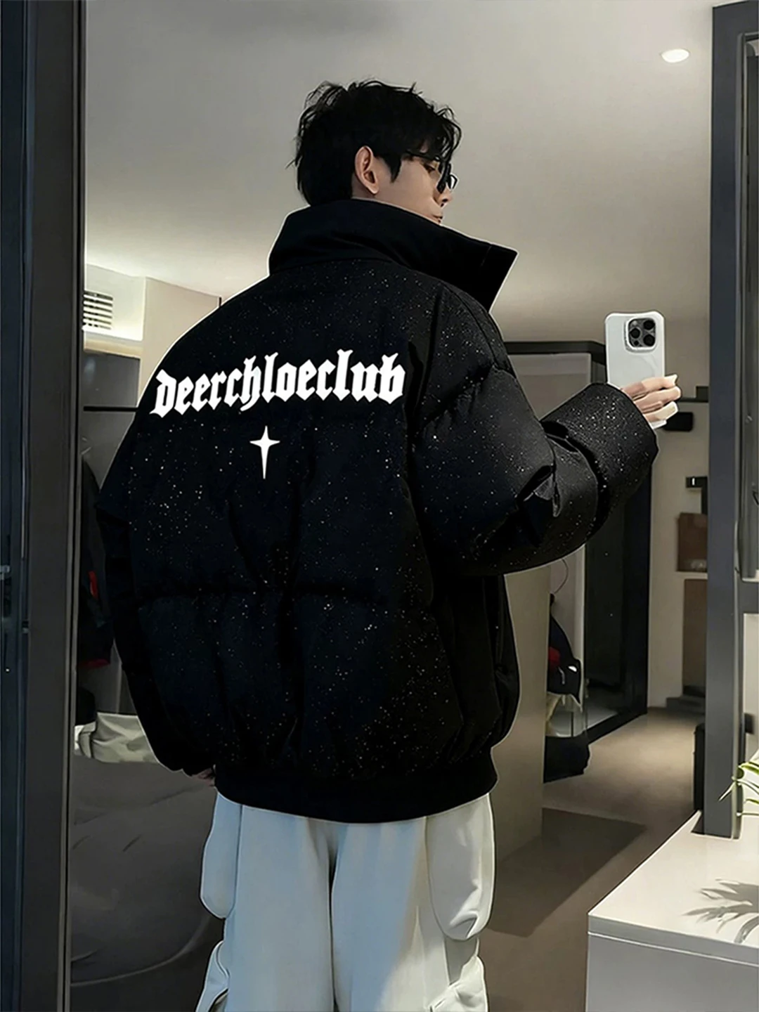 

Bla ort Thiened down Cotton Jaet Men's Winter Street Sle High Street Outerwear Stand Collar Bread Coat Warmth