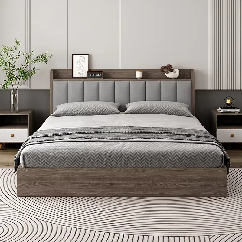 Headboard Simple Bed Frame Double Platform Modern Bedroom Twin Bed Frame Queen Size Nightstands Cama Moderno Lujo Home Furniture