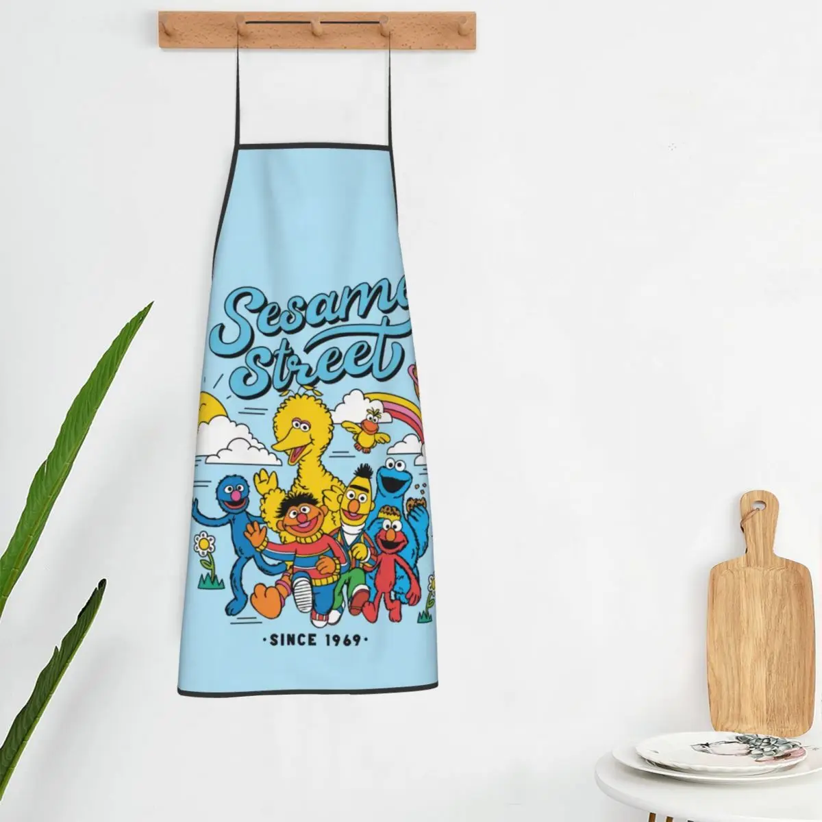 Custom Sesame Street Apron Women Men Unisex Bib Cookie Monster Cooking Kitchen Tablier Cuisine Chef Baking