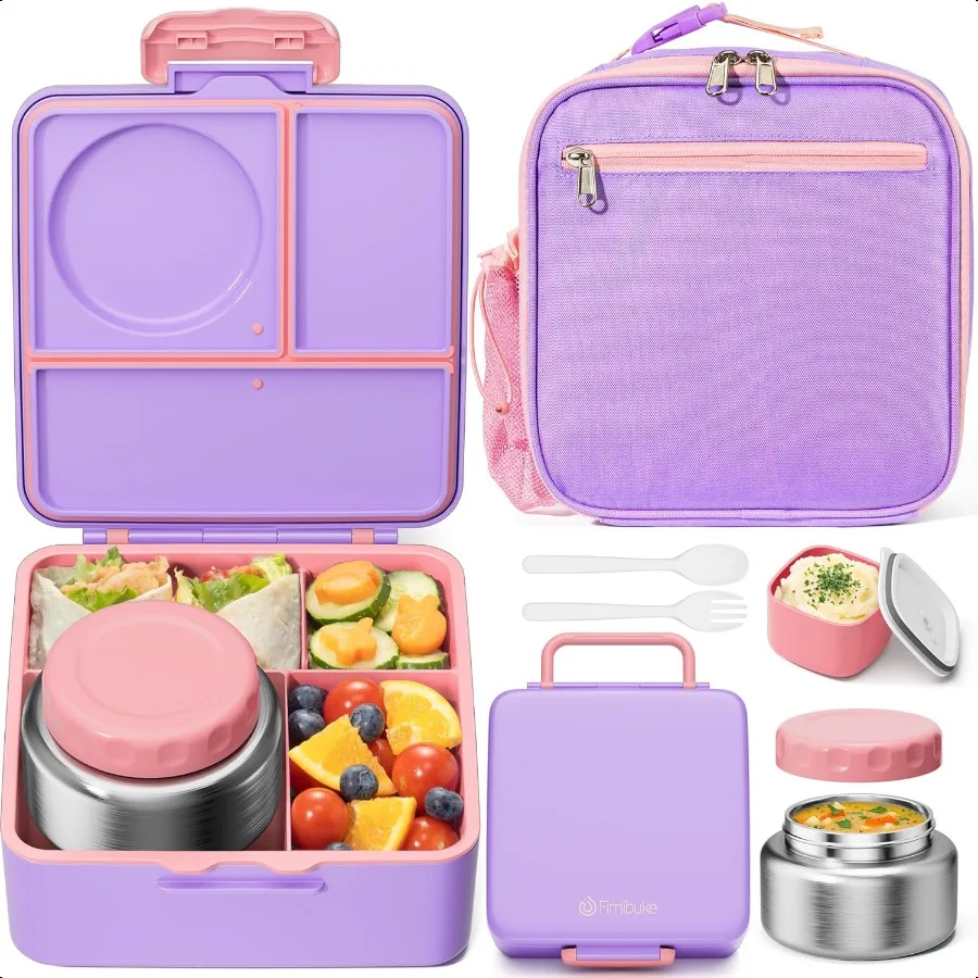 

Bento lunch Box Set for Adult with 8oz Thermos Food Jar Insulated Lunch Bag Sauce Cup Leakproof Dishwasher Safe Toddler Lunch F