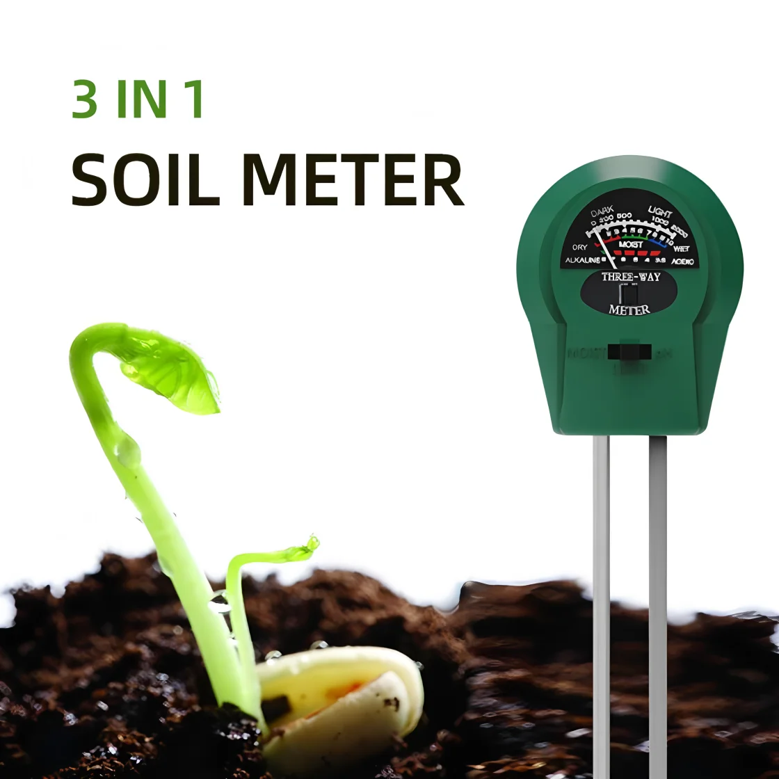 

Soil Moisture PH lllumination 3-in-1 Multiple Functional Tester Monitoring Sensor Soil Meter