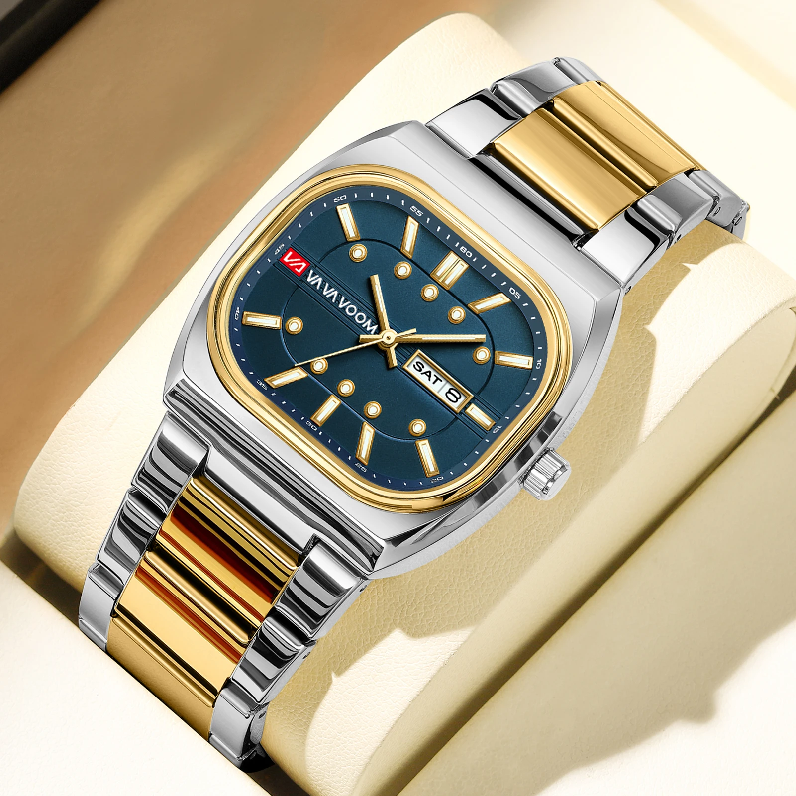 Reloj de Hombre de acero inoxidable, Reloj cuadrado de 40mm con movimiento de cuarzo, Reloj deportivo de buceo negro, Reloj semanal para banquete de negocios para Hombre