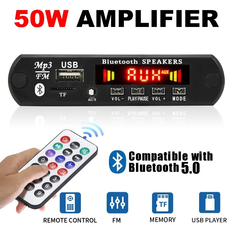 VIKEFON Bluetooth 5.0 Amplifier MP3 WMA APE Decoder Board DC 12V Handsfree Car Audio USB TF FM Radio Mp3 Music Player Speaker