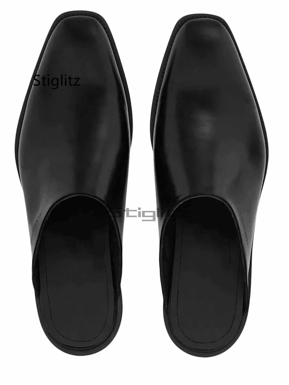 Men's Black Leather Half Slippers British Style Round Toe Mules Brown Backless Slip-On Flat Casual Party Shoes Large Size