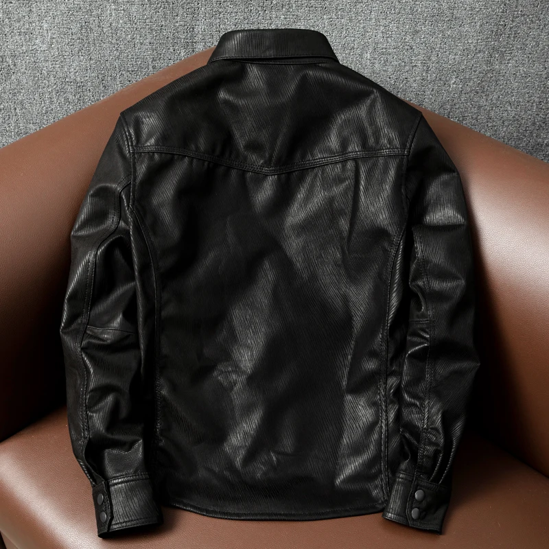 

Ultra Soft Genuine eep Leather irt Men's Slim Fit Collared Spring Autumn Faionable ort Sle Casual Urban Look