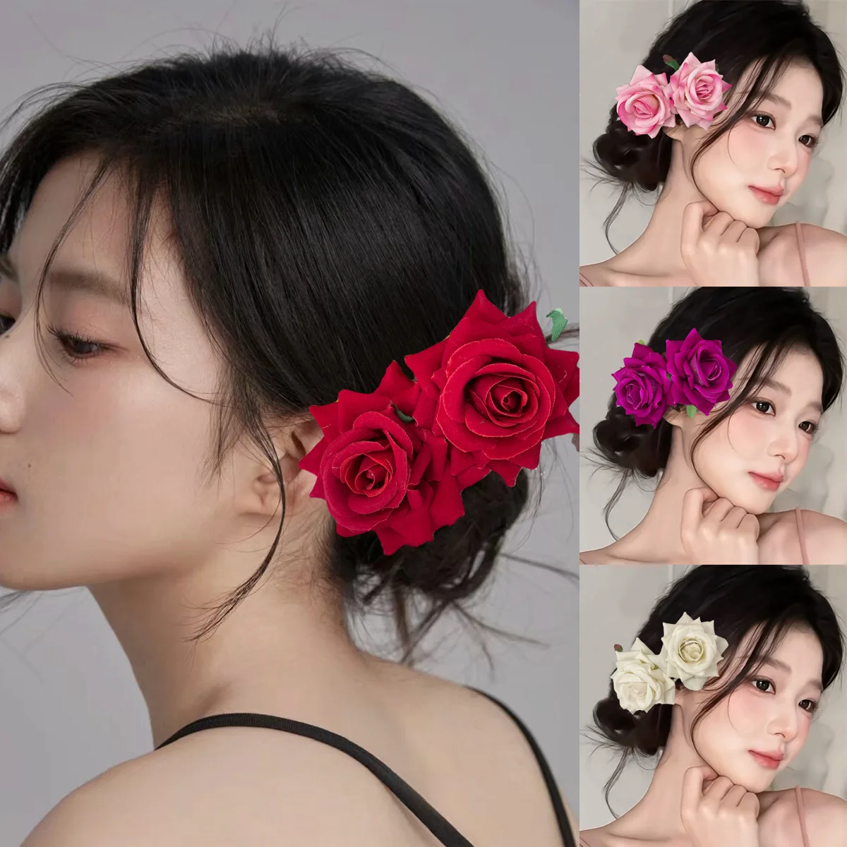 1pc Velvet Rose Hair Clip, Metal Brush Hairpin Hair Comb, Vacation Wedding Hair Ornament
