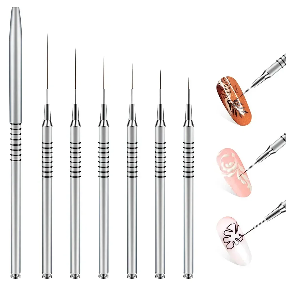 Juego de pinceles para delineador de uñas de 6 tamaños: herramienta de punteado y dibujo de 5-25 mm para líneas finas y detalles de bolígrafos de manicura